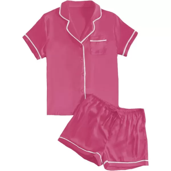 LYANER Women's Satin Silky Short Sleeve Button Shirt Sleepwear 2Piece Pajama Set