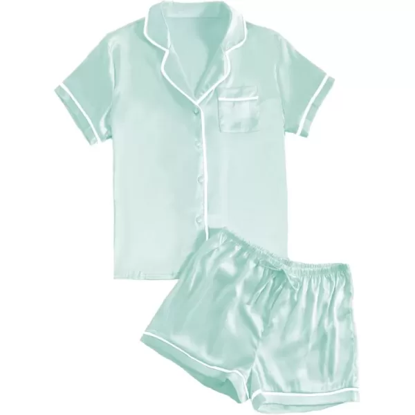 LYANER Women's Satin Silky Short Sleeve Button Shirt Sleepwear 2Piece Pajama Set