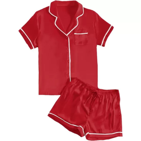 LYANER Women's Satin Silky Short Sleeve Button Shirt Sleepwear 2Piece Pajama Set