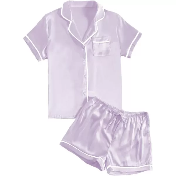 LYANER Women's Satin Silky Short Sleeve Button Shirt Sleepwear 2Piece Pajama Set