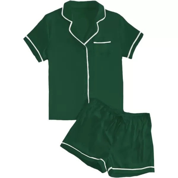 LYANER Women's Satin Silky Short Sleeve Button Shirt Sleepwear 2Piece Pajama Set