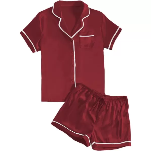 LYANER Women's Satin Silky Short Sleeve Button Shirt Sleepwear 2Piece Pajama Set