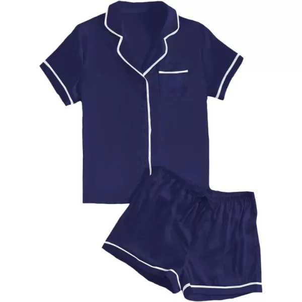 LYANER Women's Satin Silky Short Sleeve Button Shirt Sleepwear 2Piece Pajama Set