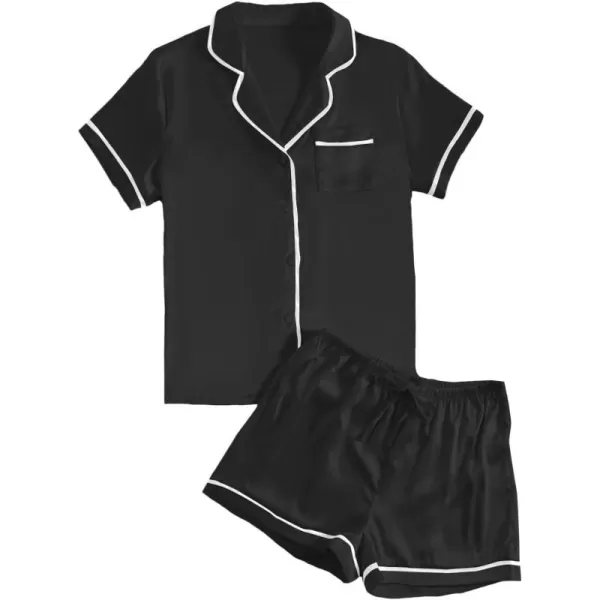 LYANER Women's Satin Silky Short Sleeve Button Shirt Sleepwear 2Piece Pajama Set