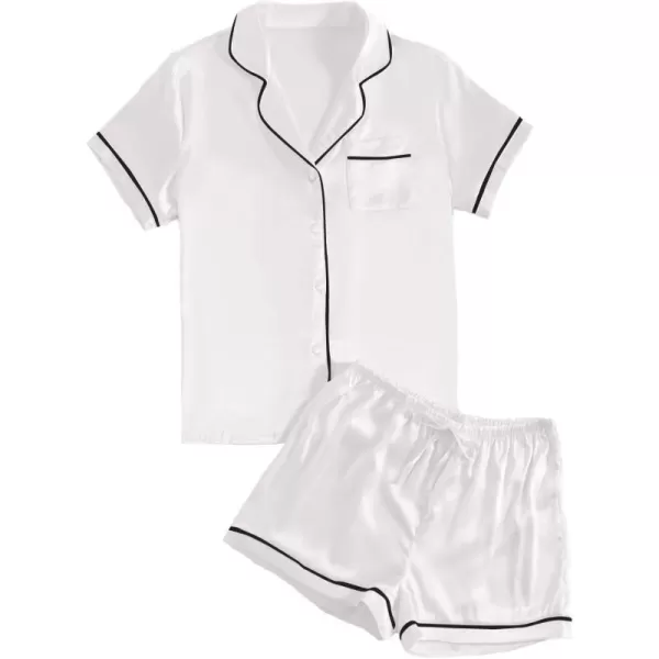 LYANER Women's Satin Silky Short Sleeve Button Shirt Sleepwear 2Piece Pajama Set