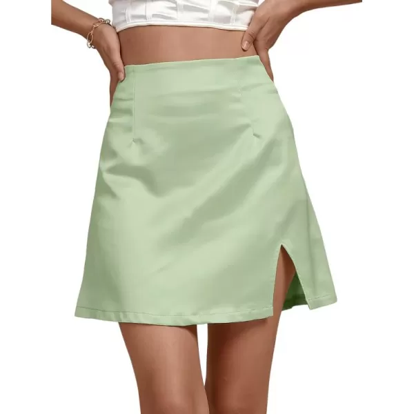 LYANER Women's Satin Silky Split Slit Hem High Wasit Zipper Mini Short Skirt