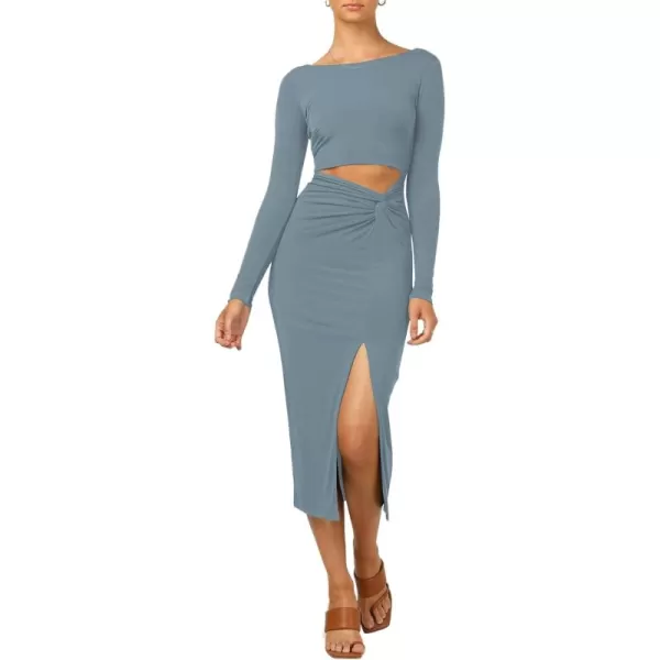 LYANER Women's Scoop Neck Cut Out Long Sleeve Split Hem Bodycon Midi Dress