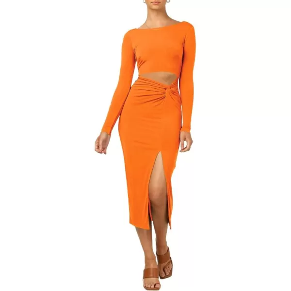 LYANER Women's Scoop Neck Cut Out Long Sleeve Split Hem Bodycon Midi Dress