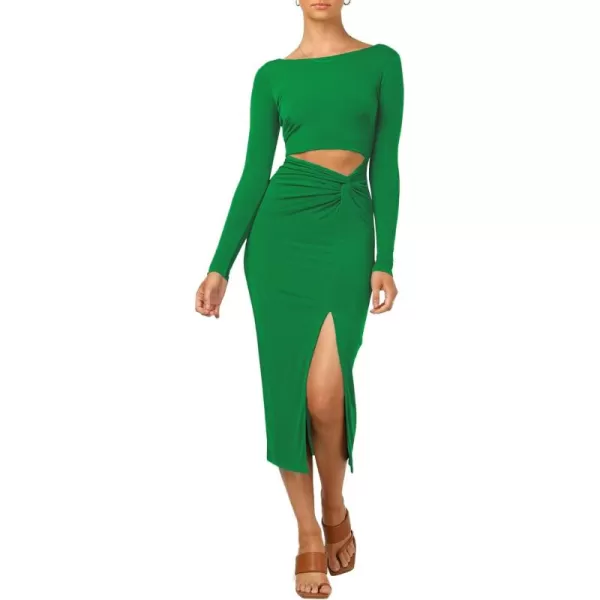 LYANER Women's Scoop Neck Cut Out Long Sleeve Split Hem Bodycon Midi Dress