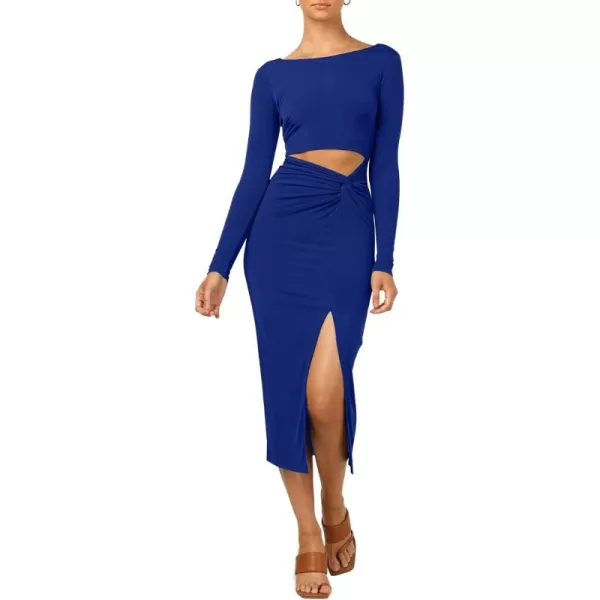 LYANER Women's Scoop Neck Cut Out Long Sleeve Split Hem Bodycon Midi Dress