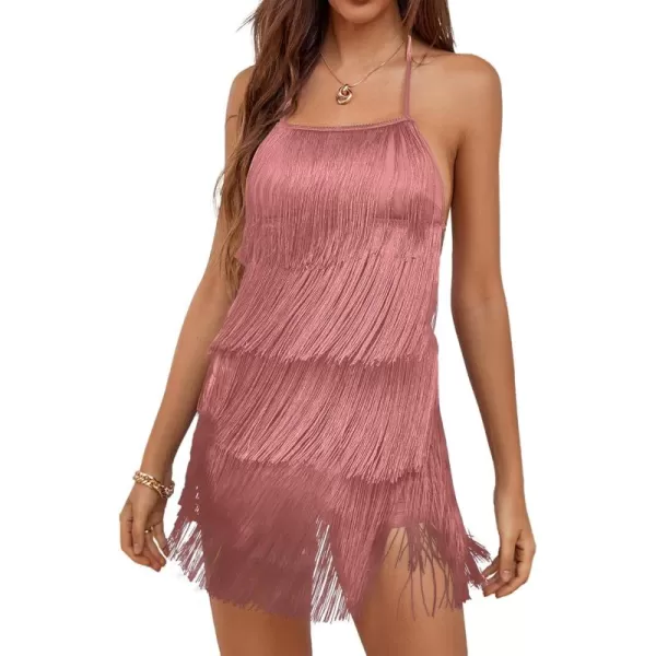 LYANER Women's Sexy Fringe Halter Waist Tie Back Sleeveless Romper Jumpsuit Playsuits