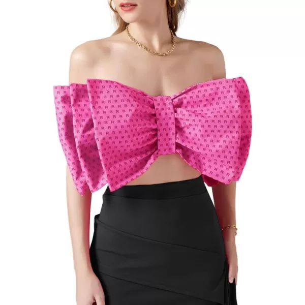 LYANER Women's Sexy Layer Bow Tie Tube Crop Top Sleeveless Strapless Print Party Fluffy Tank Top