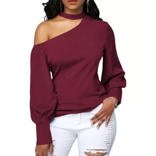 LYANER Women's Sexy One Shoulder Lantern Long Sleeve Blouse Shirt Top