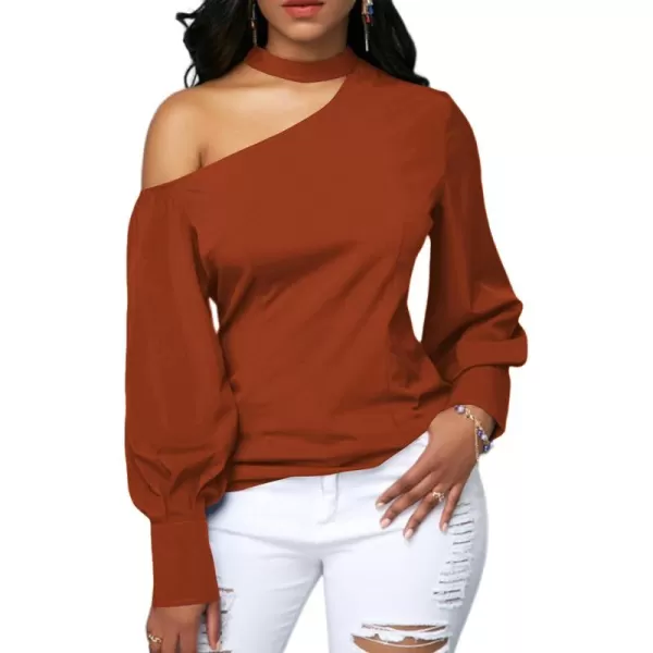 LYANER Women's Sexy One Shoulder Lantern Long Sleeve Blouse Shirt Top