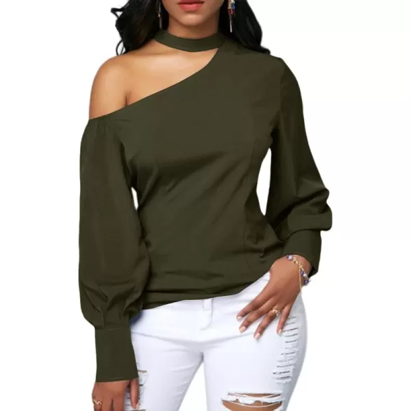 LYANER Women's Sexy One Shoulder Lantern Long Sleeve Blouse Shirt Top