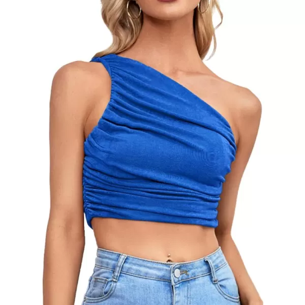 LYANER Women's Sexy Ruched One Shoulder Sleeveless Crop Top Strappy Cami Tank
