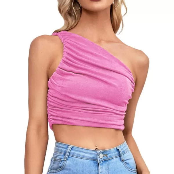 LYANER Women's Sexy Ruched One Shoulder Sleeveless Crop Top Strappy Cami Tank