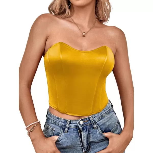LYANER Women's Sexy Satin Sweetheart Neck Crop Tube Tops Strapless Bustier Cami Corset Top