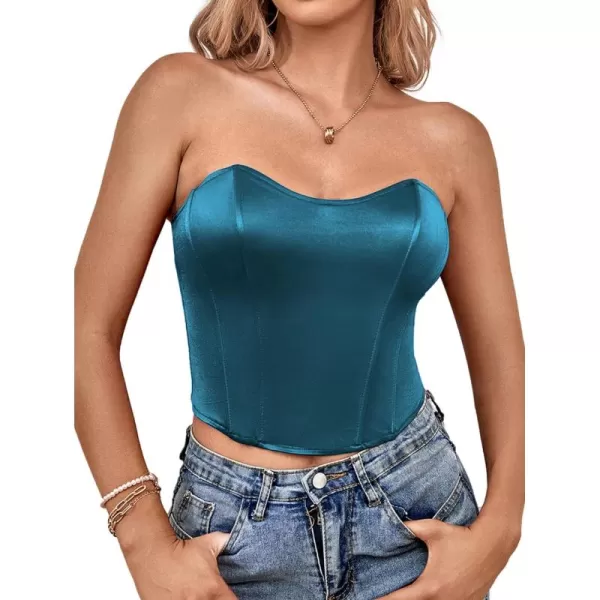 LYANER Women's Sexy Satin Sweetheart Neck Crop Tube Tops Strapless Bustier Cami Corset Top