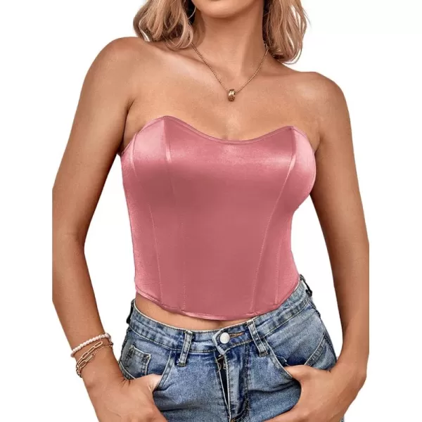 LYANER Women's Sexy Satin Sweetheart Neck Crop Tube Tops Strapless Bustier Cami Corset Top