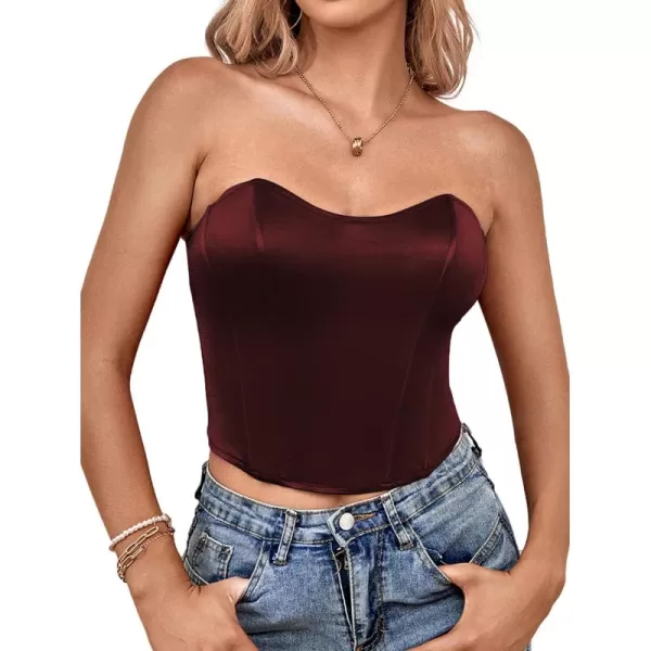 LYANER Women's Sexy Satin Sweetheart Neck Crop Tube Tops Strapless Bustier Cami Corset Top