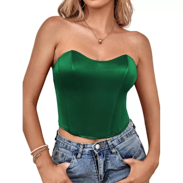 LYANER Women's Sexy Satin Sweetheart Neck Crop Tube Tops Strapless Bustier Cami Corset Top