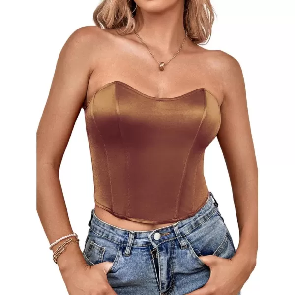 LYANER Women's Sexy Satin Sweetheart Neck Crop Tube Tops Strapless Bustier Cami Corset Top