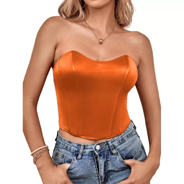 LYANER Women's Sexy Satin Sweetheart Neck Crop Tube Tops Strapless Bustier Cami Corset Top