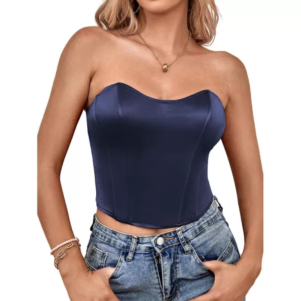 LYANER Women's Sexy Satin Sweetheart Neck Crop Tube Tops Strapless Bustier Cami Corset Top
