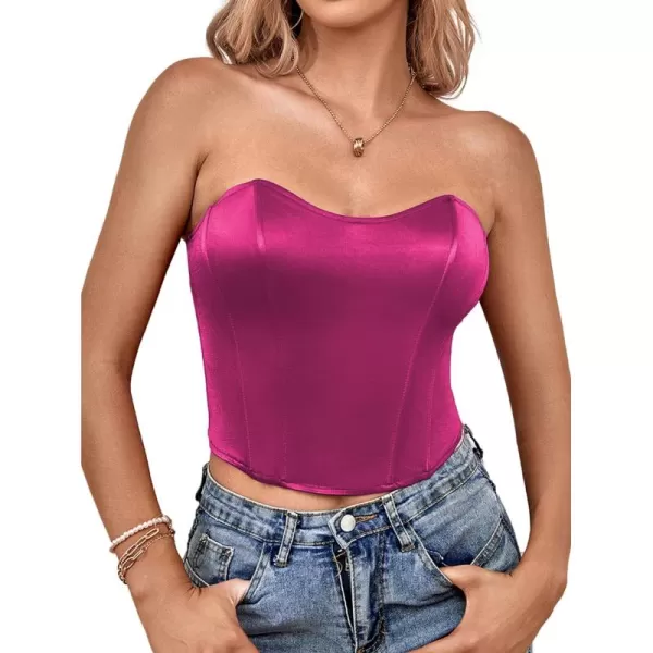 LYANER Women's Sexy Satin Sweetheart Neck Crop Tube Tops Strapless Bustier Cami Corset Top
