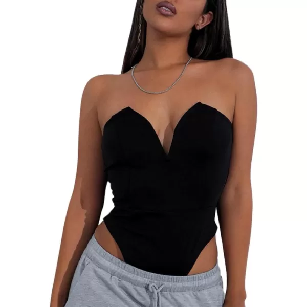 LYANER Women’s Sexy Sweetheart Neck Sleeveless Tube Tops Strapless Bustier Corset Bodysuit Top
