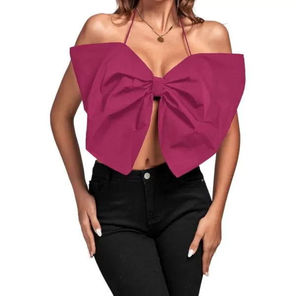 LYANER Women's Sexy Tie Neck Bow Tube Crop Top Sleeveless Strapless Party Fluffy Tank Top