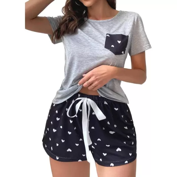 LYANER Women’s Short Pajama Set Cute Print Tee with pocket and Shorts Sleepwear Pjs Sets