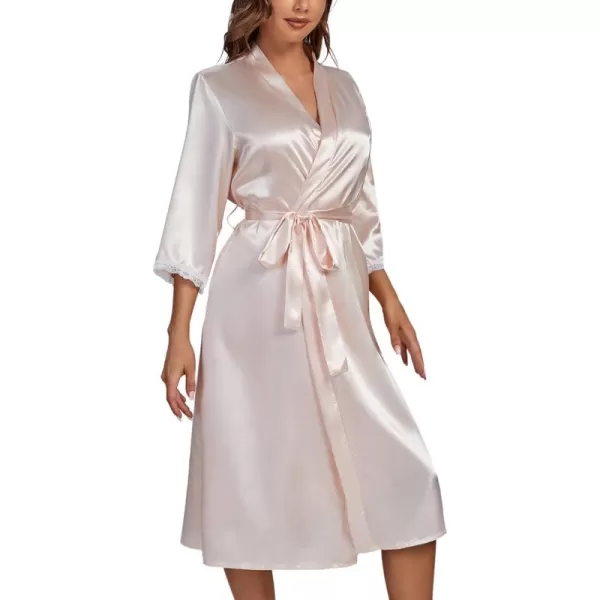 LYANER Women's Silk Satin Pajama Set 2Pcs Lace Trim Pj Robe with Chemise Nightgown Sleepwear