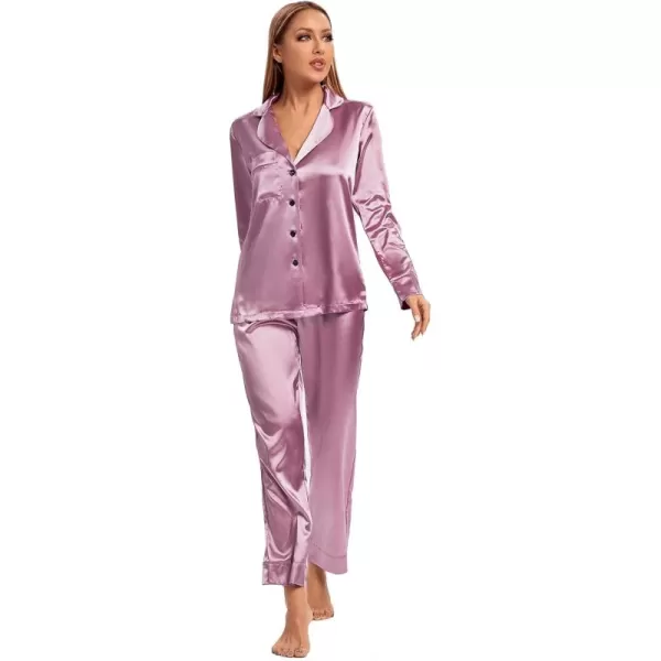 LYANER Women's Silk Satin Pajamas Long Sleeve Top and Pants Sleepwear PJ Set
