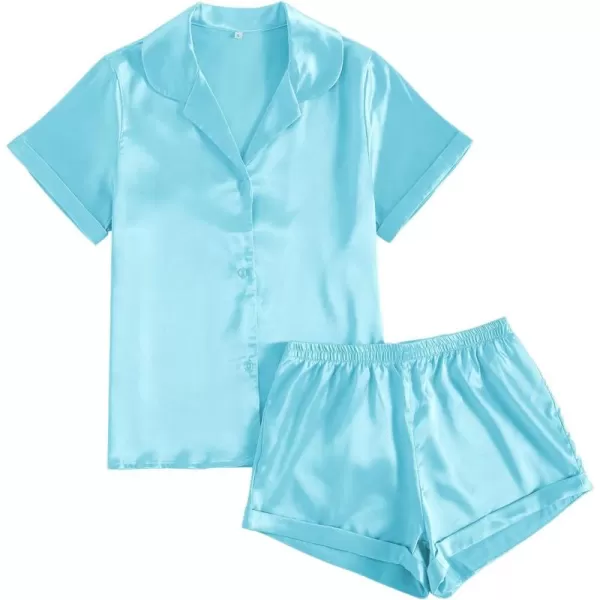 LYANER Women's Sleepwear Satin Silky Short Sleeve Top with Shorts Pajama Set