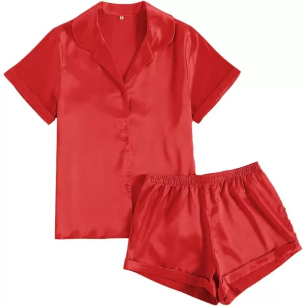 LYANER Women's Sleepwear Satin Silky Short Sleeve Top with Shorts Pajama Set