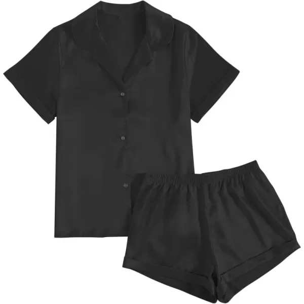 LYANER Women's Sleepwear Satin Silky Short Sleeve Top with Shorts Pajama Set