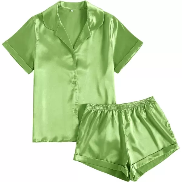LYANER Women's Sleepwear Satin Silky Short Sleeve Top with Shorts Pajama Set