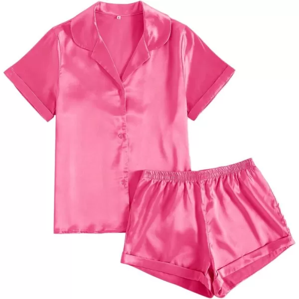 LYANER Women's Sleepwear Satin Silky Short Sleeve Top with Shorts Pajama Set