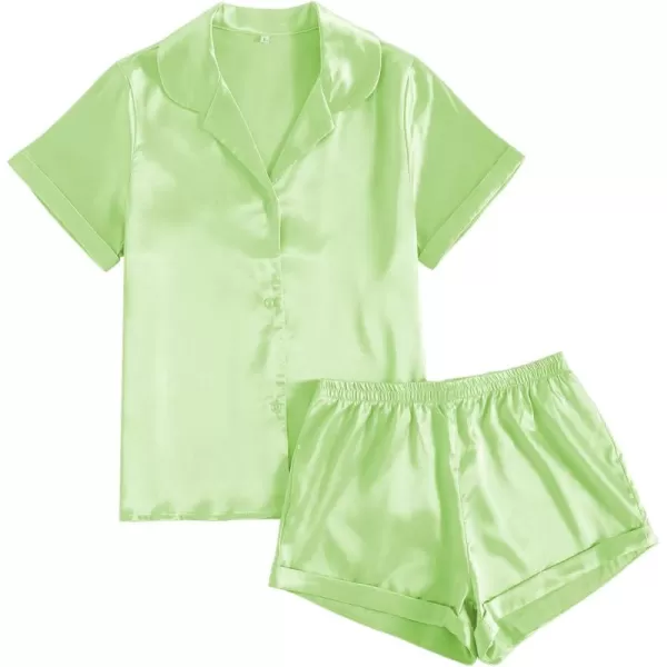 LYANER Women's Sleepwear Satin Silky Short Sleeve Top with Shorts Pajama Set