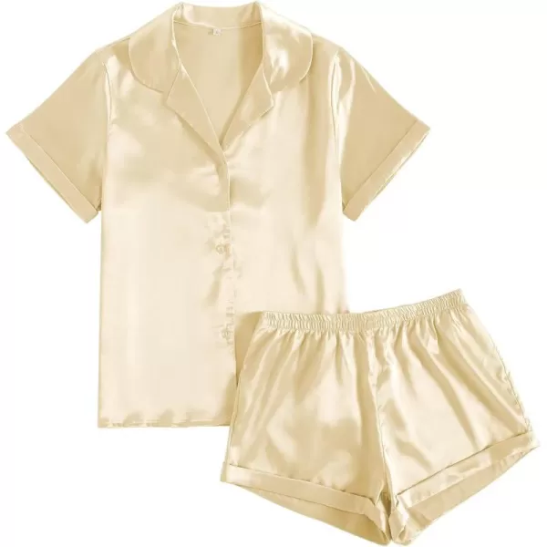 LYANER Women's Sleepwear Satin Silky Short Sleeve Top with Shorts Pajama Set