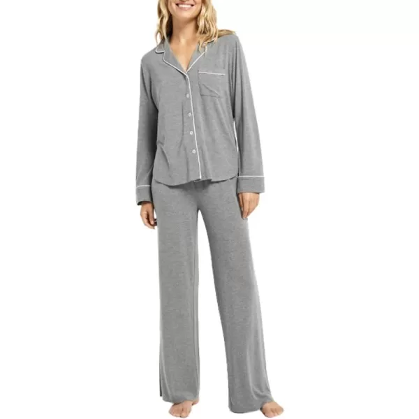 LYANER Women's Softest PJ Set 2 Piece V Neck Long Sleeve Button Down Sleepwear Lounge Pajama Sets
