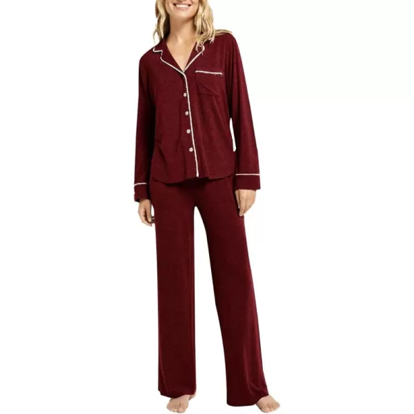 LYANER Women's Softest PJ Set 2 Piece V Neck Long Sleeve Button Down Sleepwear Lounge Pajama Sets