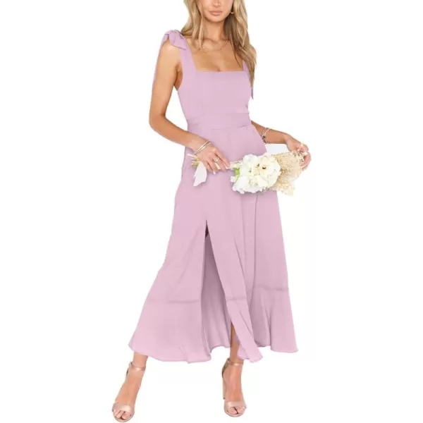 LYANER Women's Spaghetti Strap Square Neck Sleeveless High Waist Split Ruffle Hem Midi Dress