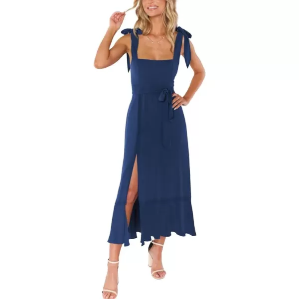 LYANER Women's Spaghetti Strap Square Neck Sleeveless High Waist Split Ruffle Hem Midi Dress