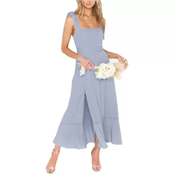 LYANER Women's Spaghetti Strap Square Neck Sleeveless High Waist Split Ruffle Hem Midi Dress