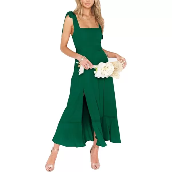 LYANER Women's Spaghetti Strap Square Neck Sleeveless High Waist Split Ruffle Hem Midi Dress