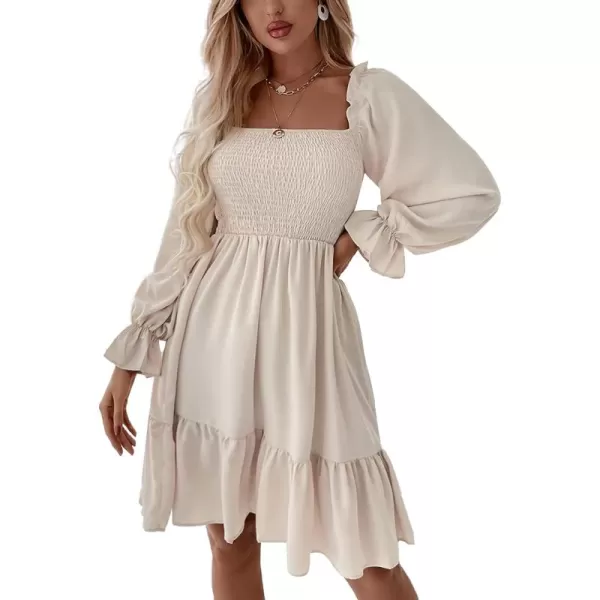 LYANER Women's Square Neck Lantern Long Sleeve Ruffle Shirred Flowy Party Mini Dress