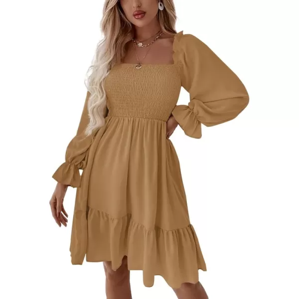 LYANER Women's Square Neck Lantern Long Sleeve Ruffle Shirred Flowy Party Mini Dress